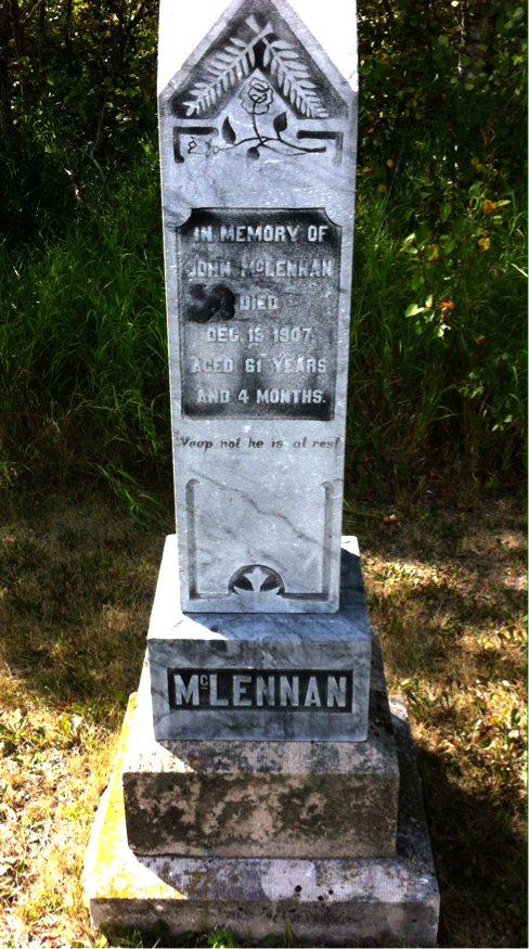 Photo of headstones/John McLennan d1907 hdstn Marringhurst Cem Manitoba